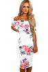 Sexy White Multi Floral Bardot Midi Dress